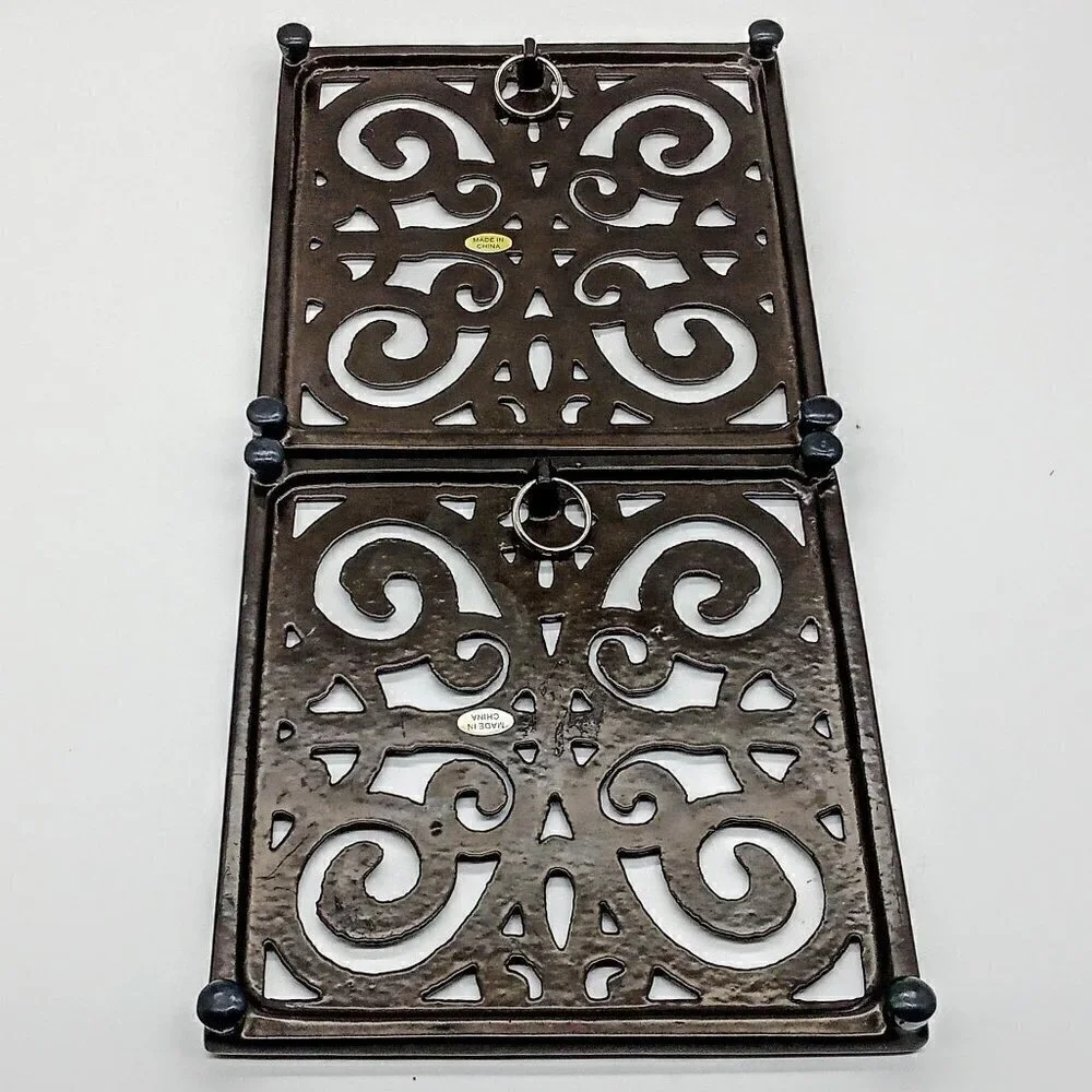 Pair of Dark Brown Enamel Square Cast Iron Trivets